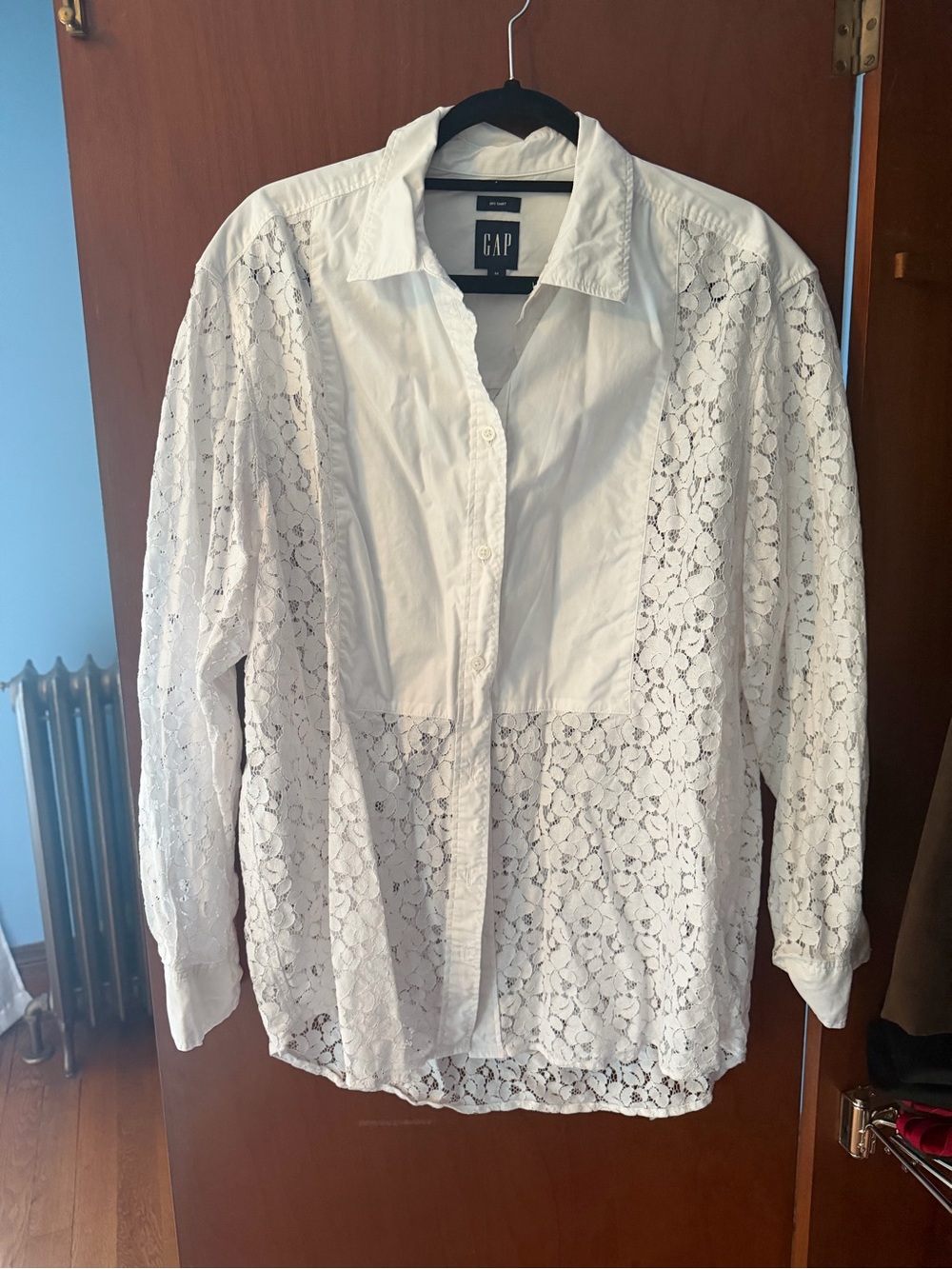 GAP White Lace-Panel Button Down Shirt